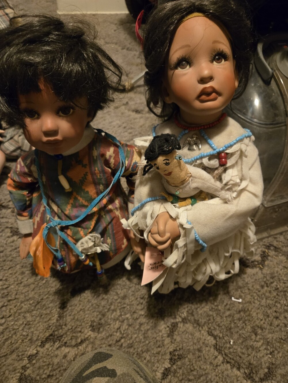 Porcelain Style  Doll Pair in White and Multicolor
